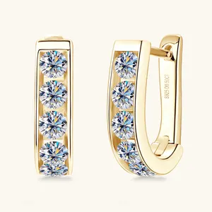 Mới Nhất Phong Cách Mới Được Thiết Kế 8Mm 2 Carat Moissanite Bông Tai 925 Sterling Bạc Huggie Hoop Bông Tai Cho Phụ Nữ