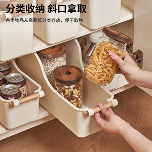 Multifunctional Wheeled Storage Basket Kitchen Rack With Wooden Handle Stackable Organizer Box For Cookware And Dishware - Product Image 5