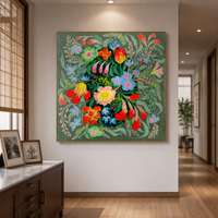 Peinture Murale Florale en Porcelaine 3D en Relief Effet Cristal, Style Botanique Vintage, Couleurs Intenses, Forme Carrée, Décoration de Salon et Maison - Meilleures Ventes