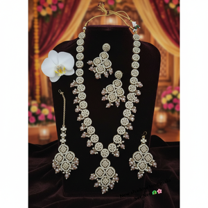 New High Quality Vintage Copper Gold Plated Kundan Jewelry <b>Set</b> Long Mala Bridal Engagement Necklace Earrings Maang Tikka Wedding - Product Image 3