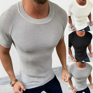 Suéter de Punto para Hombre, Color Sólido, Corte Ajustado, Manga Corta, Primavera Verano, Ropa Juvenil, Gris, Negro, Blanco, Tallas M, L, XL, XXL - Product Image 1