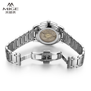 นาฬิกาข้อมือผู้ชาย MIGE ระบบออโตเมติก สายสแตนเลส หน้าปัดสีดำ ขนาด 40 มม. ตัวเรือนทรงกลม แสดงวันที่ กระจกแซฟไฟร์ - Product Image 3