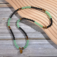 Collier en perles d'aventurine verte naturelle de 8 mm, obsidienne, avec pendentif œil de tigre, bijoux pour homme pour la manifestation de l'argent, du succès et de la prospérité