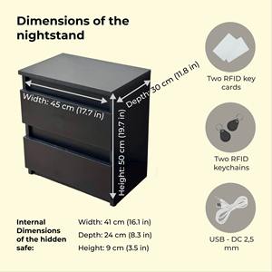 <span class=keywords><strong>Table</strong></span> <span class=keywords><strong>de</strong></span> <span class=keywords><strong>chevet</strong></span> minimaliste en bois noir avec serrure électronique et compartiment secret dissimulé, MOQ 300 - Product Image 5