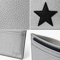 Portefeuille unisexe fin en PVC grain litchi à ouverture supérieure avec motif étoile, porte-cartes d'identité/crédit multi-fentes et pochette à monnaie pour usage quotidien
