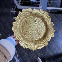 Assiettes de présentation transparentes et dorées pour mariage, 13 pouces, en acrylique, motif récif
