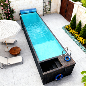 Piscina Grande Sobre Suelo con Contenedor de Ventana Acrílica, Jacuzzi, Spa de Nado, Piscina de Inmersión de Fibra de Vidrio, Grande de Madera para Exteriores - Product Image 2