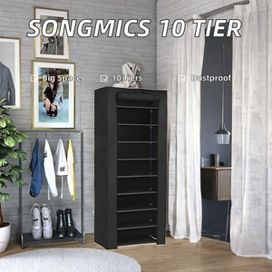 Étagère à chaussures en acier multi-niveaux <span class=keywords><strong>Songmics</strong></span> pour 27 paires de chaussures, organisateur de rangement sur pied, grande capacité, 58 x 28 x 160 cm, noir - Product Image 2