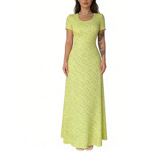 Women's Floral Print Short Sleeve Maxi Dress - <b>Tie</b> <b>Back</b> Bodycon Casual Dresses Fashion - Product Image 6