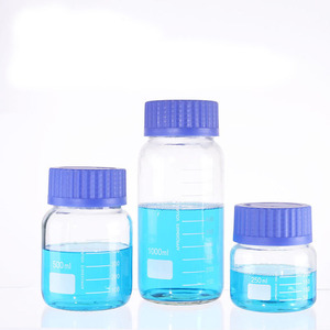 Pot en verre cylindrique transparent à large ouverture GL80 avec bouchon à vis bleu 500 ml 1000 ml 250 ml – Bouteille de stockage pour milieux de culture - Product Image 1