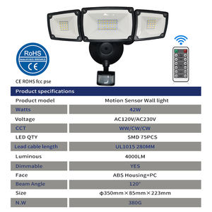42 watt riflettore remoto Pir sensore di movimento proiettori IP66 Smart passerella giardino luce di sicurezza Led esterno - Product Image 6
