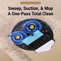 Penyedot Debu Robot 3-in-1 dengan Tangki Air 2800Pa, Kontrol WiFi/Aplikasi/Remote, Pembersihan Otomatis, Ultra Tipis 5.8cm, Penyapu Lantai Basah/Kering