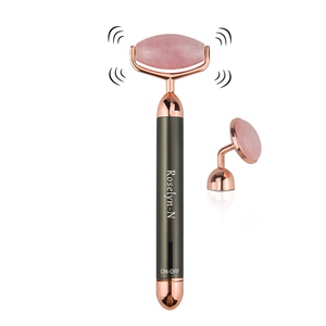 Rouleau de massage vibrant V produits de massage du visage <span class=keywords><strong>jaderoller</strong></span> en quartz rose naturel - Product Image 4