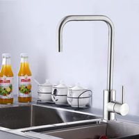 Robinet de cuisine moderne à poignée unique en acier inoxydable SUS304, chaud/froid, rotation à 360 degrés, avec cartouche céramique, pour évier et lavabo