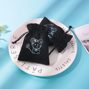 Velvet <b>Drawstring</b> Jewelry Bags Rectangle Black 8x10cm 15x20cm Storage <b>Pouches</b> With Logo Printing For Accessories Packaging - Product Image 1