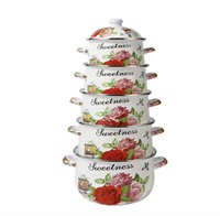 Ensemble de casseroles en émail de style vintage, 5 pièces, 18-26 cm, pot à ragoût avec couvercle, impression florale, ensemble de casseroles en émail pour la maison