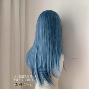 Peluca Larga y Lisa Azul Dm531 37 con Flequillo Lateral, Línea de Cabello Natural, Encaje Transparente, Peluca Completa para Mujer - Product Image 2