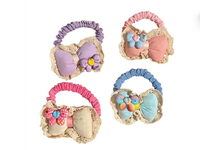 Ikat Rambut Anak Motif Bunga Hewan dengan Pita Renda, Bahan Kain Manis Buatan Tangan, Tali Rambut Kartun Lucu, Tidak Menjepit Rambut
