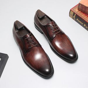 New Men's Formal Genuine Leather Square <b>Toe</b> Shoes Hollowed-Out Trendy Korean-Style Business Casual Lace-Up Anti-Slip Autumn - Product Image 5
