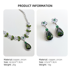 Bán Buôn Màu Xanh Lá Cây Zircon Lá Hoa Vòng Cổ Bạc Kim Bông Tai <span class=keywords><strong>Set</strong></span> Vòng Cổ Bông Tai Bộ - Product Image 4