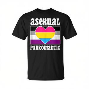 T-shirt noir unisexe à col rond et manches courtes avec motif cœur du drapeau de la fierté panromantique asexuelle, vêtements pour adultes - Product Image 3