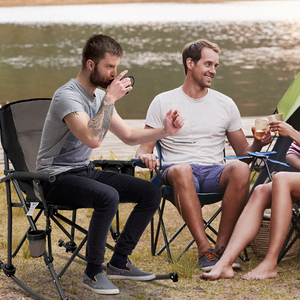 เก้าอี้โยกโลหะสำหรับกลางแจ้งที่แข็งแรงทนทานสำหรับผู้ใหญ่ เก้าอี้สนามพับได้ปรับเอนได้อย่างราบรื่นพร้อมผ้าอ็อกซ์ฟอร์ดสำหรับสวนสาธารณะและการตั้งแคมป์ - Product Image 5