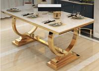 Table à manger de luxe avec plateau en marbre + ensemble de chaises rembourrées - Essentiels élégants et robustes pour la salle à manger