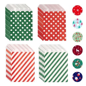 Bolsas de Papel para Regalos de Navidad con Diseño de Puntos y Rayas, Bolsas para Dulces con Etiquetas para Fiestas Navideñas, Bolsas de Papel para Regalos - Product Image 1