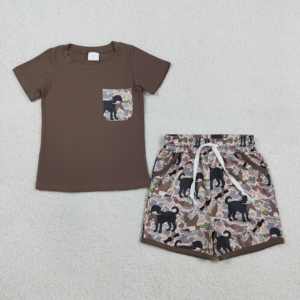 Ensemble 2 pièces décontracté pour garçons : T-shirt et short imprimé camouflage canards mallards, 95 % coton, collection printemps - Product Image 1