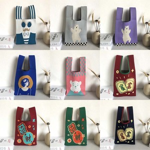 Landfond Novo Design Retro Colorido Malha Bolsa Senhoras Meninas Dos Desenhos Animados Padrão Tricô Dobrável Tote Bags - Product Image 3