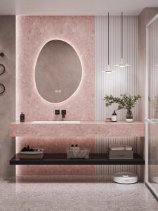 Customized light luxury rock slab integrated ceramic basin intelligent lighting <b>mirror</b> <b>wall</b> mounted bathroom cabinet - Product Image 1