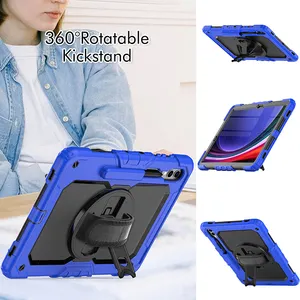 Casing Tablet kasar silikon tebal berat untuk Samsung Galaxy Tab S9 Plus 12.4 "X810 2023 sabuk bahu pegangan rotasi penutup berdiri