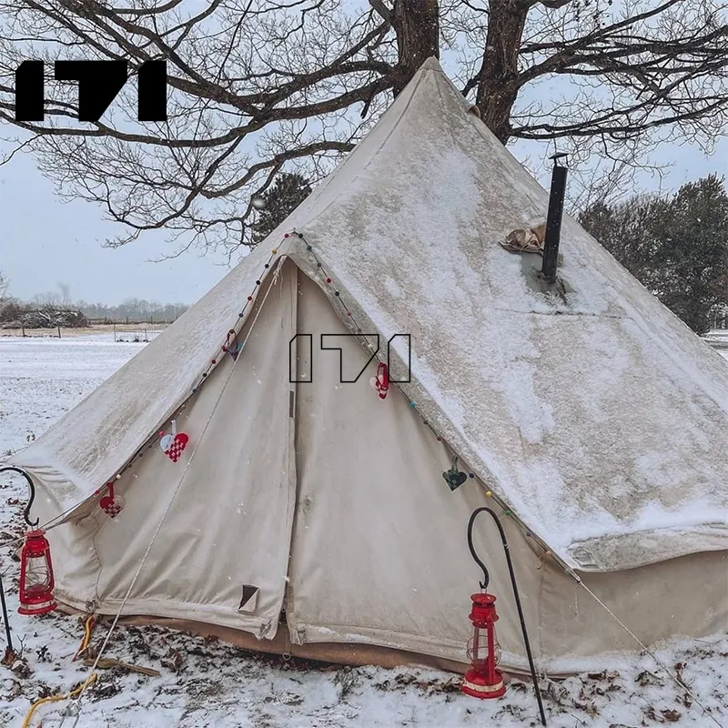 Família glamping tenda ao ar livre impermeável grande família partido sino tenda inflável o sino tenda toldo