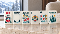Jeu de Mahjong Américain de Luxe avec Tuiles de Noël, Thème Hiver Ski et Ours Polaire, Gravé sur Mesure, pour Soirée de Jeu, Fête en Cabane et Cadeau