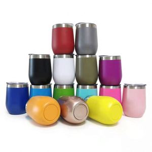 Watersy 12oz Double Wall Insulated Stainless Steel Powder Coating Egg Shape Wine Glass Tumbler <b>Coffee</b> Mug With Sliding Lid - Product Image 1
