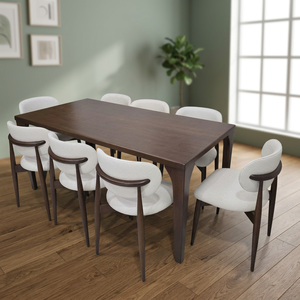 Ensemble de table à manger en teck moderne de luxe avec chaises rembourrées blanches, design de dossier solide, meubles de maison indonésiens durables - Product Image 2