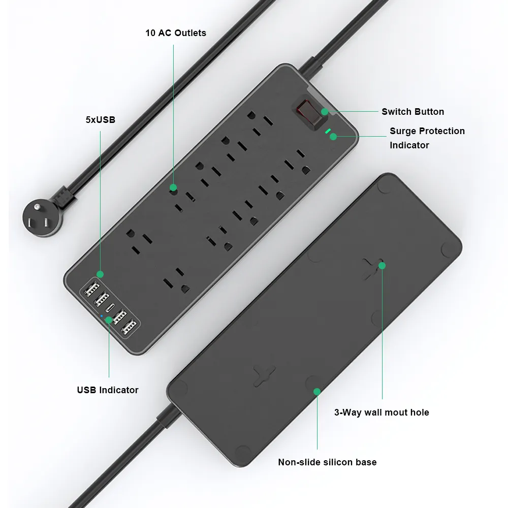 Strip Daya Pintar dengan 4 Stopkontak AC 2 Port USB WiFi Pelindung Lonjakan Cerdas Universal Multi Soket Steker Strip Daya Pintar