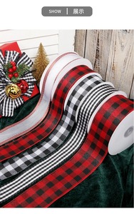 Single Face Gingham Plaid Ribbons 1-1/2 Wide Grosgrain Organza Gift Packaging Recycled Printed <b>Red</b> Black White Checkered Pattern - Product Image 5