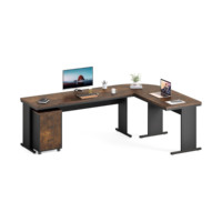 Bureau de direction avec tiroirs et classeur, grand poste de travail informatique en bois avec rangement pour bureau à domicile, finition marron