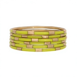 Lot de 6 bracelets ethniques plaqués platine pour femme, en laiton, avec résine rose et noire, motif géométrique, pour soirée - Product Image 2