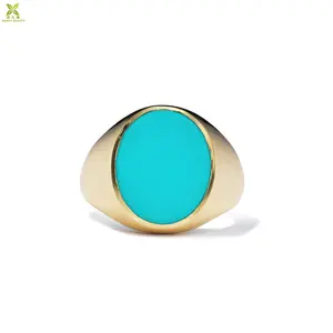 Latest design 14k gold oval turquoise stone ring for women and mens