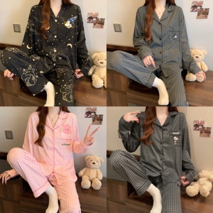 <span class=keywords><strong>Pyjama</strong></span> pour adolescente, vêtements de nuit pour femmes, deux pièces, cardigan à col rabattu, vêtements de maison, ensemble de <span class=keywords><strong>pyjama</strong></span> doux et mignon à manches longues avec motif de dessin animé - Product Image 2