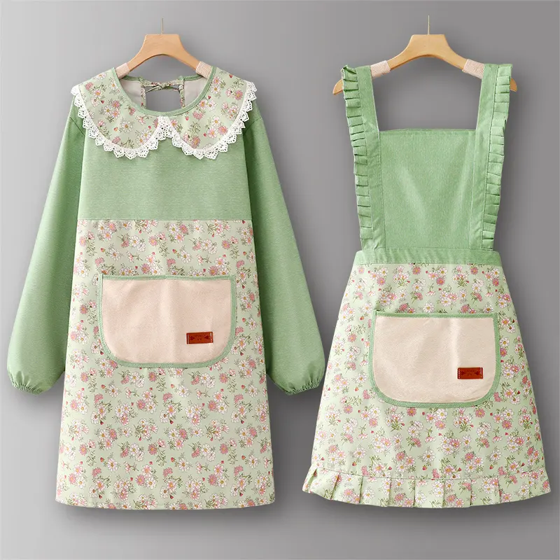 Long sleeve women's adult smock apron sleeved working apron with long sleeves