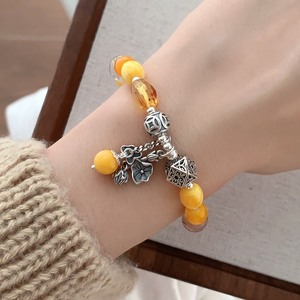 Bracelet en argent S925 avec ambre, motif floral, bijoux fins perlés pour femme, à porter au quotidien - Product Image 3