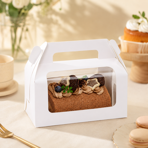 White Cardboard Cake Carrier <b>Box</b> with PET Window Removable Tray for Cake Roll Dessert Packaging and cake store packaging - Product Image 4