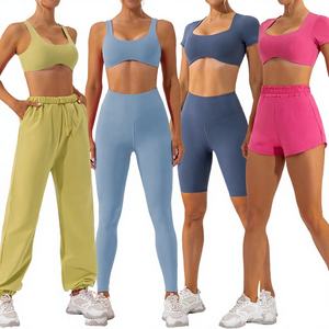 2023 Autumn Women Fitness Sports Gym 6-Piece Solid Active Stretch Nylon/Spandex Activewear Workout Clothing Sets <b>Top</b> Leggings - Product Image 3