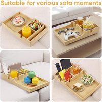 Plateau d'appoint pour canapé, plateau en bambou pour canapé entre les coussins avec 4 compartiments et 2 porte-gobelets, convient aux canapés sans accoudoirs/aux canapés sectionnels
