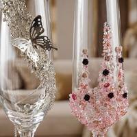 Flûtes à champagne 2026 Grandeur Butterfly Elite, ornées de perles et de strass, pour mariages et événements théâtraux