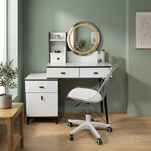 Table de maquillage moderne avec miroir éclairé et tiroirs de rangement pour meubles de chambre - Product Image 3