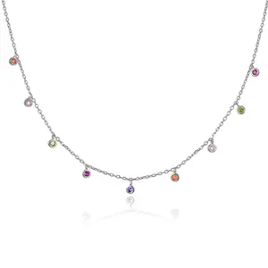 POLIVA 925 Sterling Silver 3A colorful crystal Necklaces Fashion Cross Spot White Gold Plated Choker Necklace
